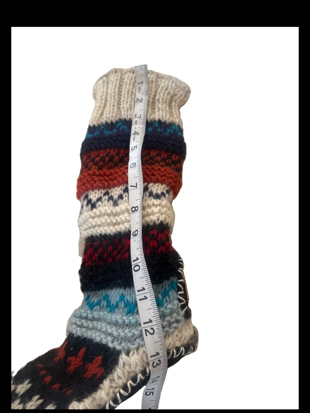 TIBETAN SOCKS HAND KNIT WOOL LONG FLEECE LINED SLIPPER SOCKS SIZE 7